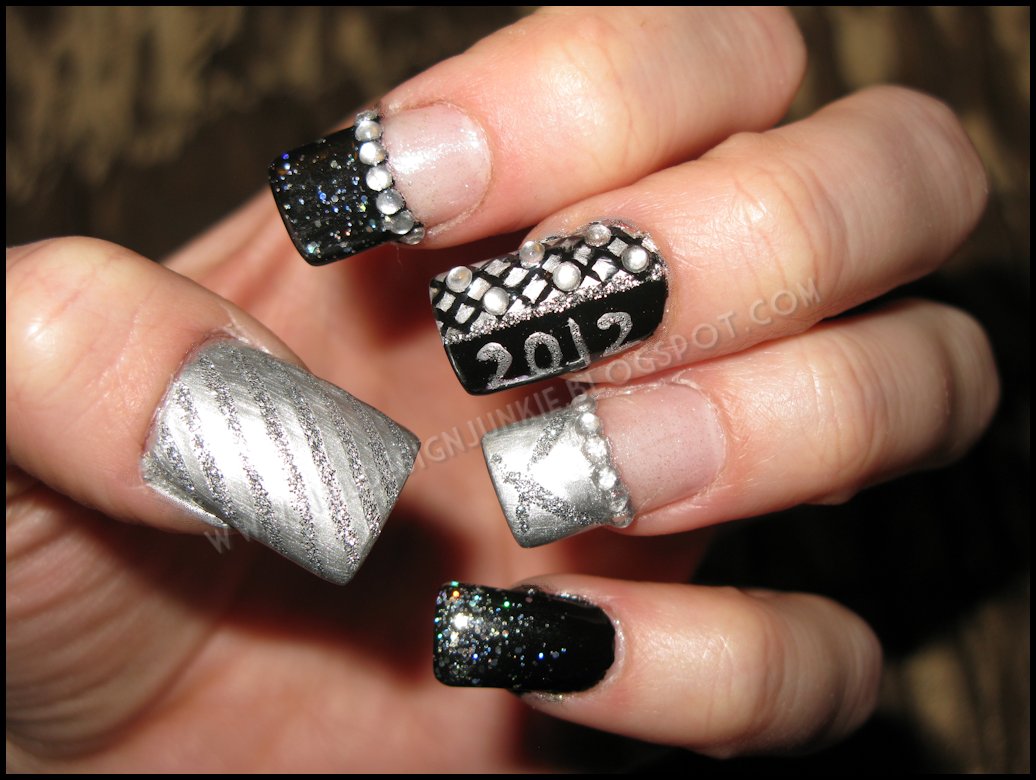 2012, black, glitter, nail art
