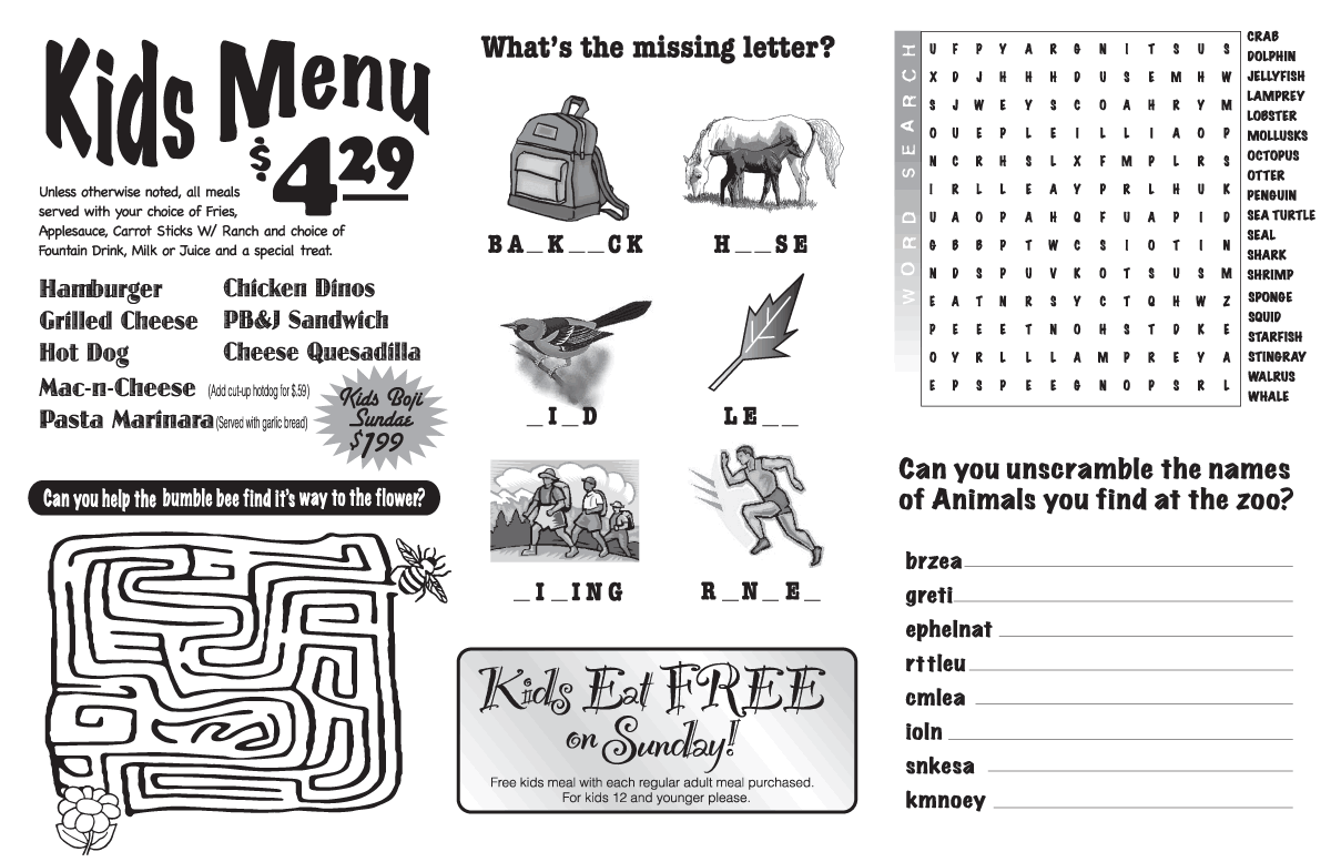 Kids Menu Example