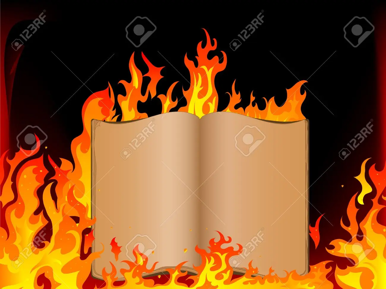 Old open book in fire