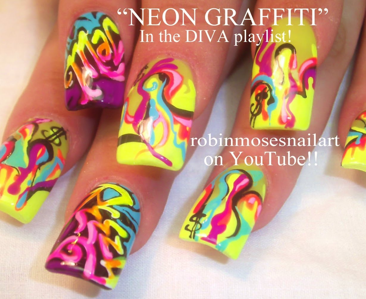 Neon Graffiti Nail Art Design